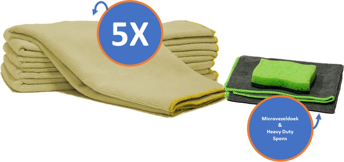 Goedkoopste Microvezel Dweil Doek MF XXL Yellow 5 stuks - Zware Professionele Kwaliteit - 60 x 70cm - Microvezel doek & Heavy Duty Spons