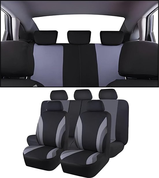 Foto: 9 stuks autostoelhoezen complete set autostoelhoes voor hoge achterstoelen universeel inzetbare stoelhoes perfecte bescherming voor de meeste auto s bestelwagens grijs 