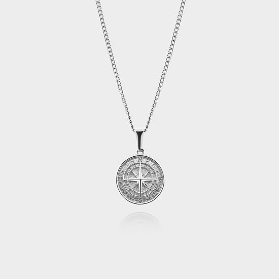 Kompas Hanger Ketting - Zilveren Compass Pendant Ketting - 50 cm lang - Ketting Heren met Hanger - Griekse Mythen - Olympus Jewelry
