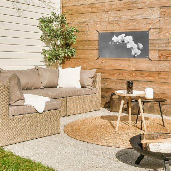 Poster de jardin Orchidée - Fleurs - Plante - Wit - Violet - 60x30 cm - Toile jardin - Poster extérieur