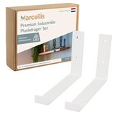 Marcellis - Industriële plankdrager - Voor plank 25cm - mat wit - staal - incl. bevestigingsmateriaal + schroefbit - type 4