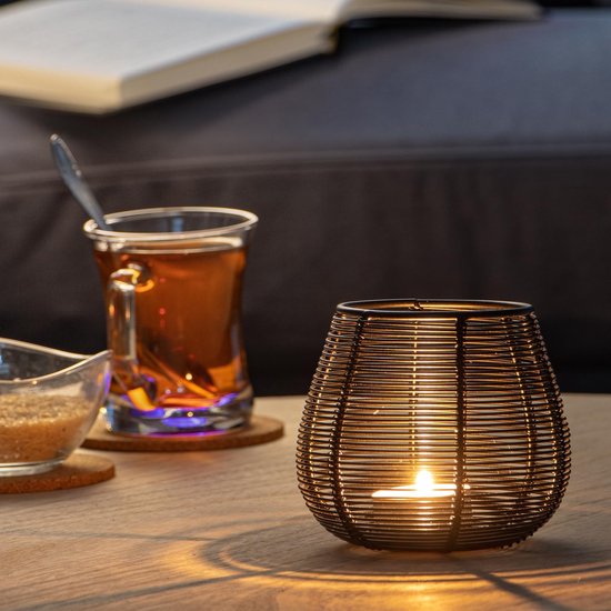 Decoratieve schaal met 4 theelichthouders Kerstmagie Hout en zwart - Feestelijke tafeldecoratie
