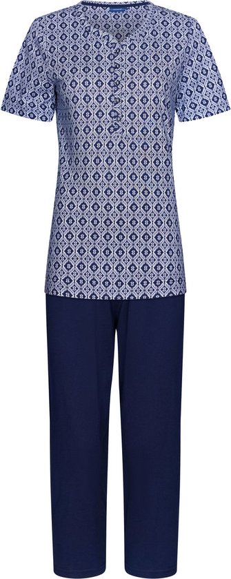 Pastunette grafisch katoenen pyjama - Blauw - Maat - 48