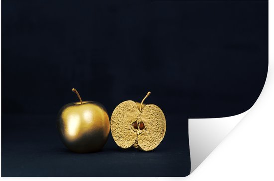 Muurstickers - Sticker Folie - Stilleven van een gouden appel op een zwarte achtergrond - 60x40 cm - Plakfolie - Muurstickers Kinderkamer - Zelfklevend Behang - Zelfklevend behangpapier - Stickerfolie