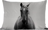 Buitenkussens - Tuin - Portret van een paard in het zwart-wit - 50x30 cm