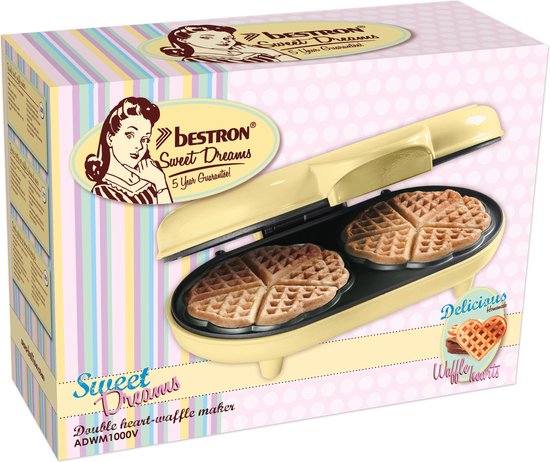 Bestron Wafelijzer - ADWM1000V - 1000W - 10 hartvormige wafels - Anti aanbaklaag - Geel - 5 jaar garantie van Bestron — afbeelding 4