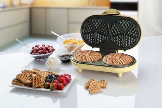 Bestron Wafelijzer - ADWM1000V - 1000W - 10 hartvormige wafels - Anti aanbaklaag - Geel - 5 jaar garantie van Bestron — afbeelding 3