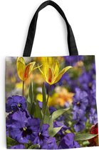 MuchoWow® Schoudertas - Strandtas - Big Shopper - Boodschappentas - Lente - Bloemen - Kleuren - 45x45 cm - Katoenen tas