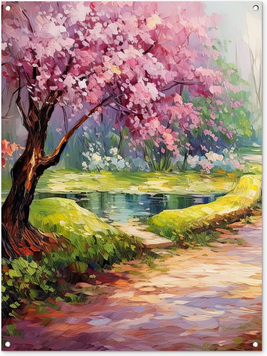 Tuinposter - 120x90 cm - Vogel - Doorkijk - Roodborstje