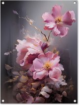 Tuinschilderij Bloemen - Roze - Stilleven - Kunst - 60x80 cm - Tuinposter - Tuindoek - Buitenposter