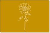 Tuinposter 180x120 cm - Tuindecoratie - Line Art - Zonnebloem - Bloemen - Geel - Zomers - Muurdecoratie voor buiten - Schutting decoratie - Tuin accessoires - Tuindoek - Buitenposter