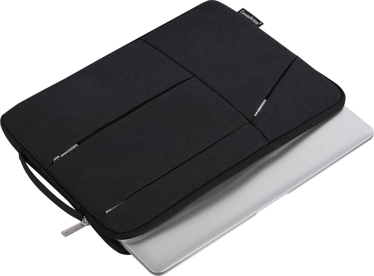 Laptop Sleeve 13 Inch Zwart, Waterdicht, Schokbestendig, Met Zachte Binnenvoering, Extra Vakken, Past MacBook Air Pro - Afbeelding 3