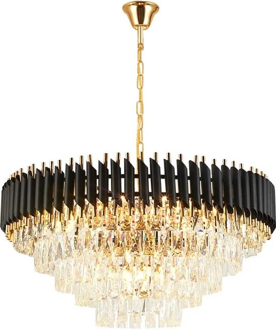 Lustre rond moderne en cristal doré et noir, lampes de salle à manger créatives de luxe réglables, lampe suspendue E14 60w, lampes en cristal, lampe suspendue pour salon, chambre à coucher, or et noir 44 cm