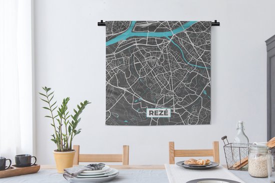 Wandkleed - Wanddoek - Rezé - Frankrijk - Stadskaart - Kaart - Plattegrond - 90x90 cm - Wandtapijt