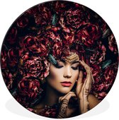 WallCircle - Cercle Mural - Cercle Mural - Femme - Fleurs - Henné - Portrait - Aluminium - Dibond - 120x120 cm - Intérieur et Extérieur XXL
