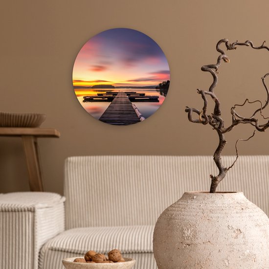 Cercle mural - Cercle mural - Coucher de soleil - Water - Jetée - Paysage - Plastique - Tableaux ronds - Décoration murale ronde - 30x30 cm - Décoration murale - Cercle mural intérieur - Tableau rond