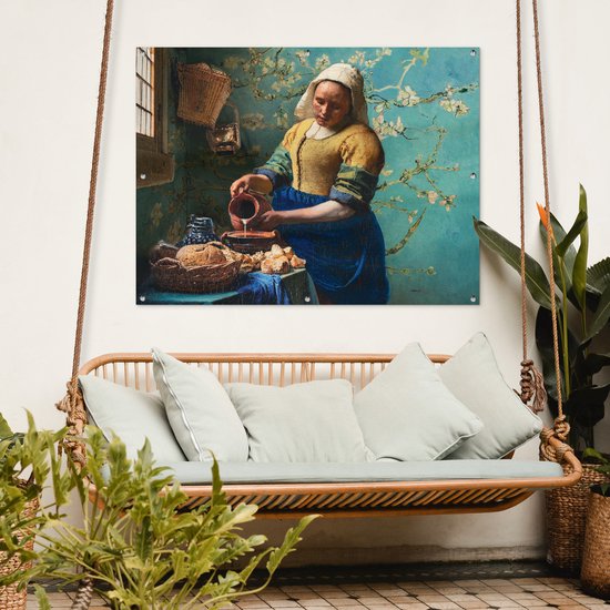 Affiche de jardin - Toile de jardin - Posters de jardin - Melkmeisje - Fleur d'amandier - Van Gogh - Vermeer - Peinture - Maîtres anciens - 120x90 cm - Jardin