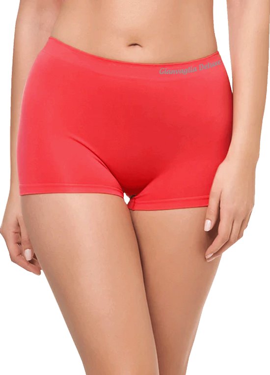 Rode korte boxershorts voor dames van Gianvaglia Deluxe, met elastische tailleband.