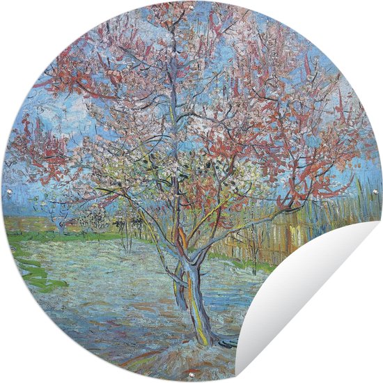 Tuincirkel De roze perzikboom - Vincent van Gogh - 90x90 cm - Ronde Tuinposter - Buiten