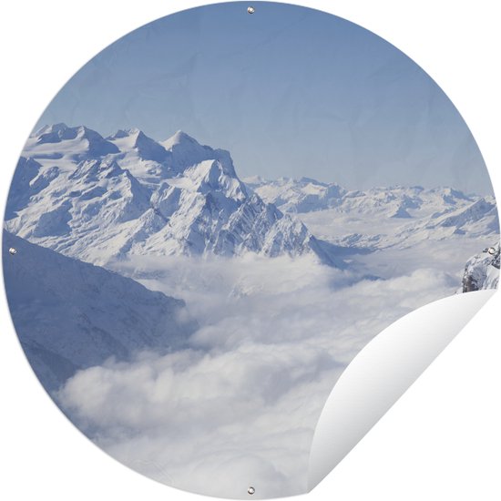 Tuincirkel Alpen - Sneeuw - Berg - 120x120 cm - Ronde Tuinposter - Buiten XXL / Groot formaat!
