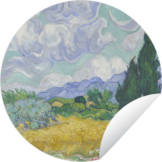 Tuincirkel Korenveld met cipressen - Vincent van Gogh - 60x60 cm - Ronde Tuinposter - Buiten