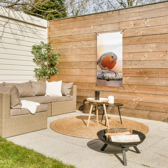 Affiche de jardin Robin - Branche - Arbre - 40x80 cm - Décoration murale Extérieur - Affiche de jardin - Toile de jardin - Affiche de clôture - Peinture de jardin