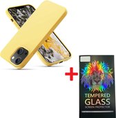 Solid hoesje Soft Touch Liquid Silicone + 1X Screenprotector Tempered Glass - Geschikt voor: iPhone 14 - Geel