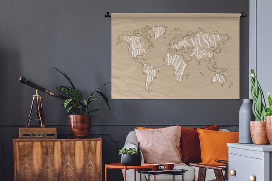 Tapisserie - Tapisserie - Wereldkaart - Lettres - Wit - 150x100 cm - Tapisserie