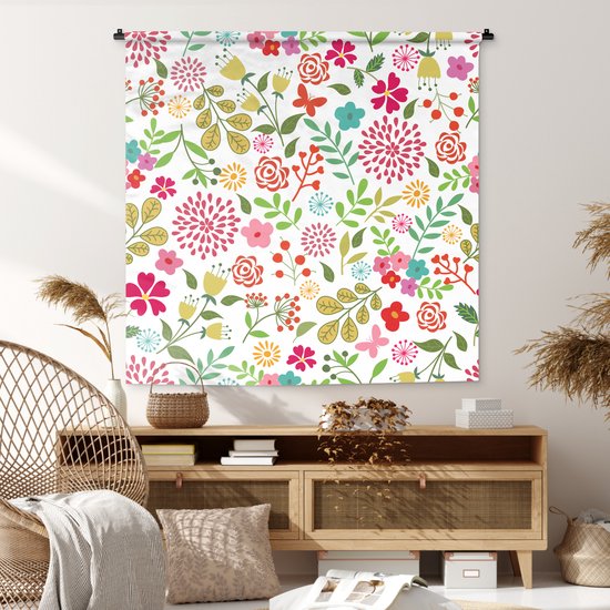 Tapisserie - Tissu mural - Fleurs - Couleurs - Motifs - 150x150 cm - Tapisserie