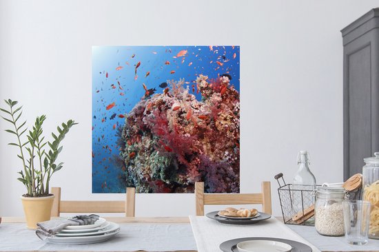 Sticker Muursticker Récif de corail - Corail rouge inocean - 100x100 cm - film adhésif autocollant - sticker mural repositionnable XXL /