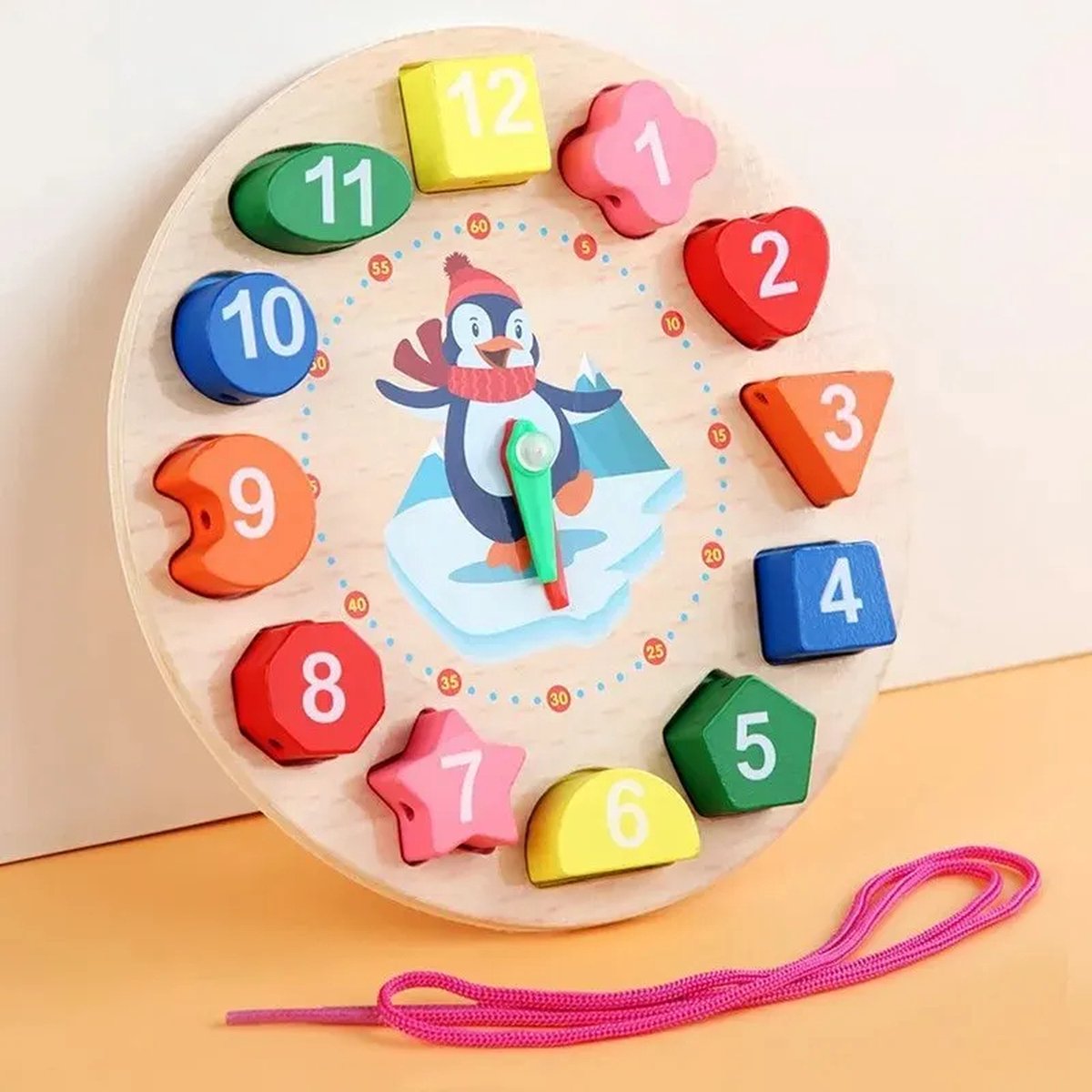 leerklok voor kinderen - Makkelijk leren klokkijken - montessori speelgoed - Hout Leerklok - kleurig