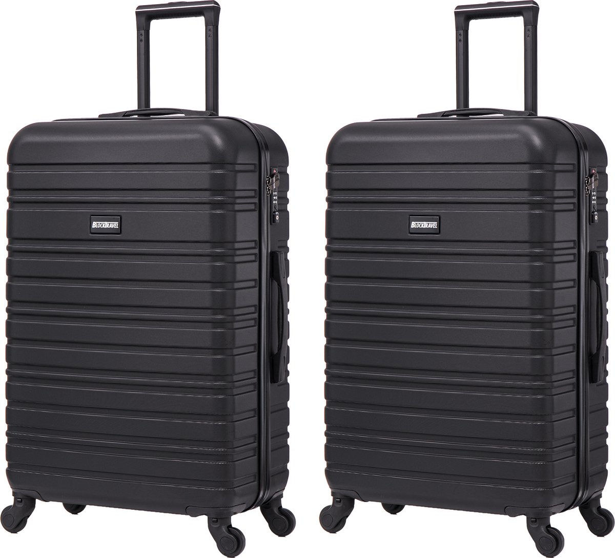 BlockTravel - kofferset - 2 delig - ABS - ruimbagage - met wielen afneembaar - 74 liter - inbouw TSA slot - lichtgewicht - zwart