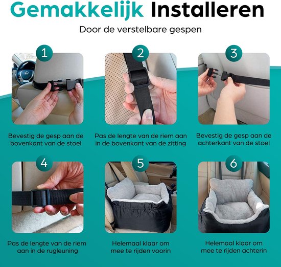 Filo Wasbare Autostoel Hond met Gordel - Hondenmand Auto - Voor in de Auto en Achterbank -Automand Honden - Hondenstoel - Hondenmand