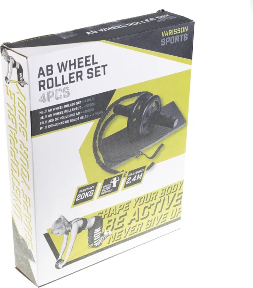 Ab Wheel Roller Set 4 delig - voor buik-, onderrug-, en armtraining