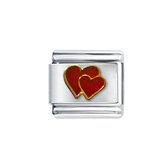 Quiges - Schakel - Bedel - 9mm - charms - rood hart - Geschikt voor - Nomination- armband - Schakelarmband - italy bedels armband