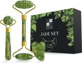 Velveux Gua sha Jade steen gezichtsroller 4 delige set - gezichtsmassage - face roller - jade roller - cadeau voor haar vrouwen