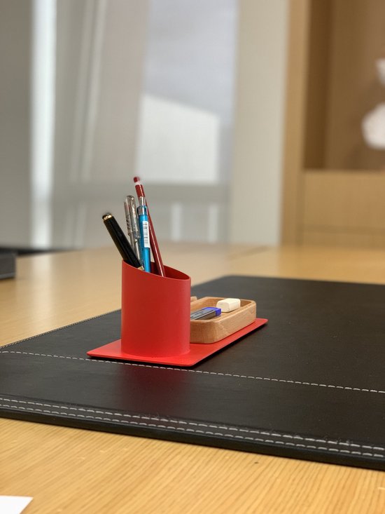 Furni24 Organisateur de bureau porte-stylo, support de téléphone (10x10x25 cm, rouge)