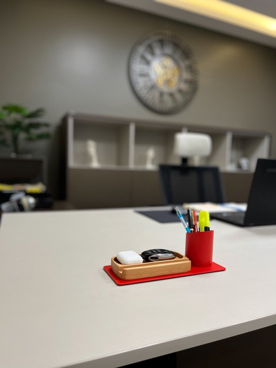 Furni24 Organisateur de bureau porte-stylo, support de téléphone (10x10x25 cm, rouge)