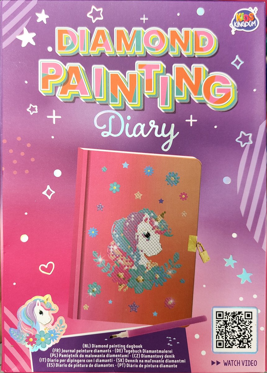 Diamond painting dagboek / notebook- met slot en sleutel - unicorn - kinderdagboek