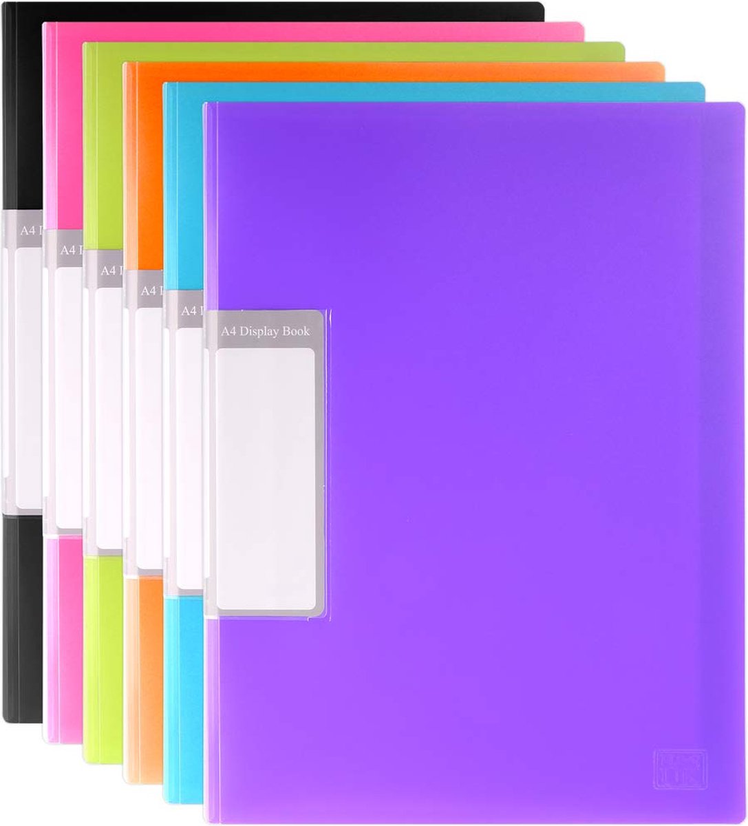 H&S A4 projectordner voor boekpresentaties (30 vakken, 6 eenheden) verpakking met 6 (A4, 30 vakken) zwart, blauw, paars, geel, oranje