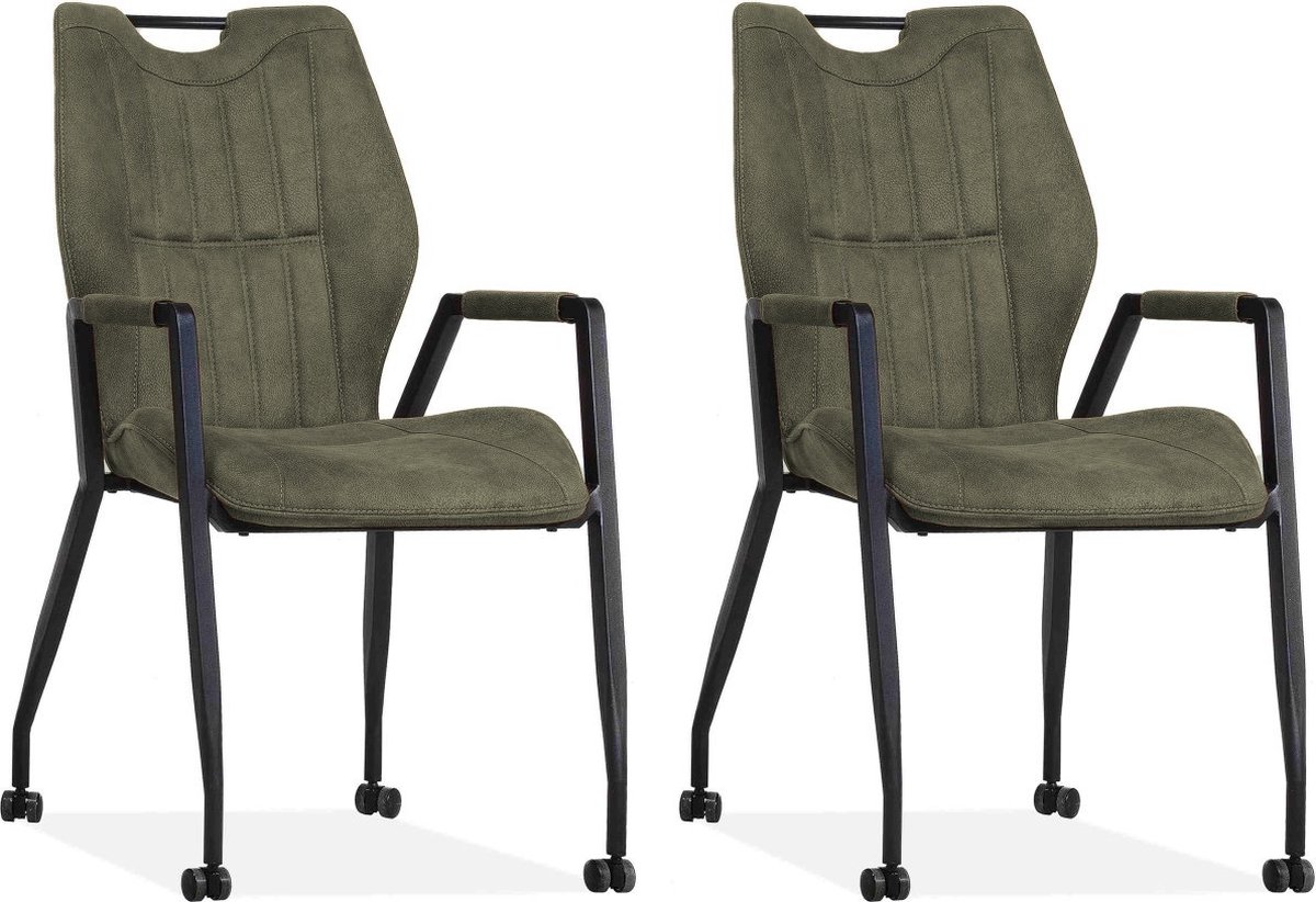 MX Sofa - Stoel Olympic met wielen - Mosgroen - set van 2 stuks