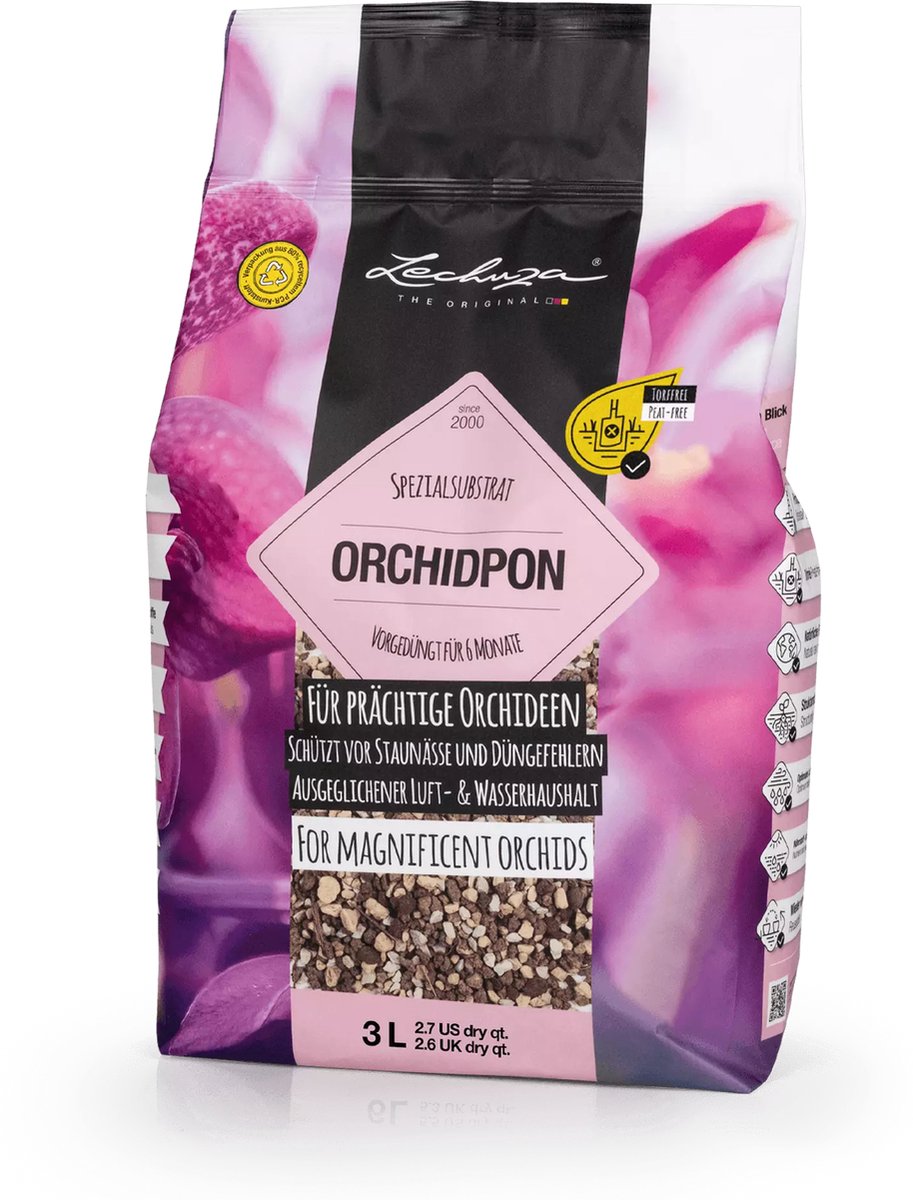 LECHUZA ORCHIDPON - plantensubstraat 6 liter - orchideeënsubstraat voor orchideeën en soortgelijke planten - Voorbemest voor 6 tot 8 maanden - ALTIJD BETER DAN AARDE!