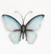 Anna's Collection Wand decoratie vlinder - blauw - 20 x 14 cm - metaal - muurdecoratie