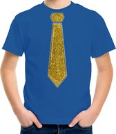 Bellatio Decorations Verkleed t-shirt voor kinderen - glitter stropdas - blauw - jongen - carnaval 110/116