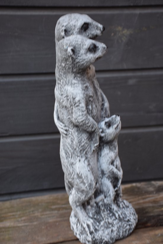 Meerkat Tuinbeeld, moeder en baby stokstaartjes sculptuur