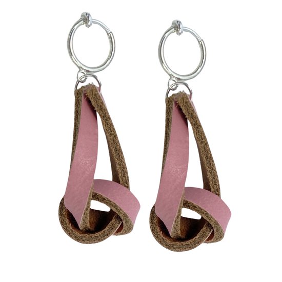 Klem -oorbellen -roze -leer -zilverkleur- geen gaatje- Charme Bijoux
