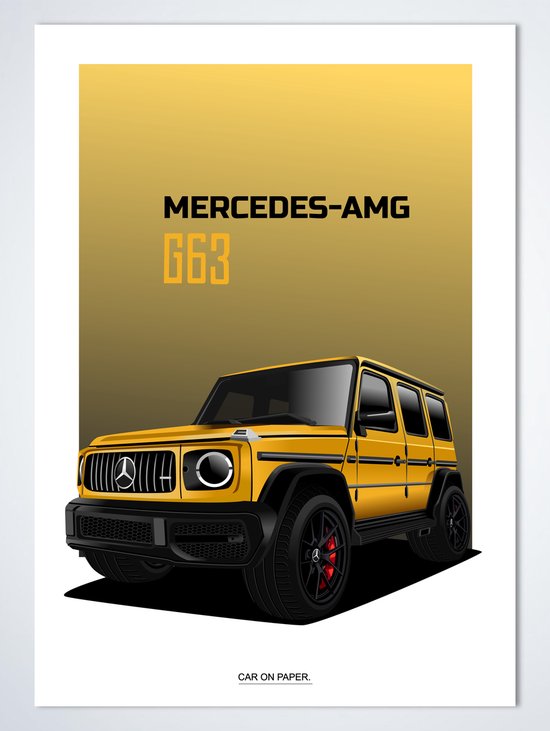 Mercedes AMG G63 Geel op Poster - 50 x 70cm - Auto Poster Kinderkamer / Slaapkamer / Kantoor