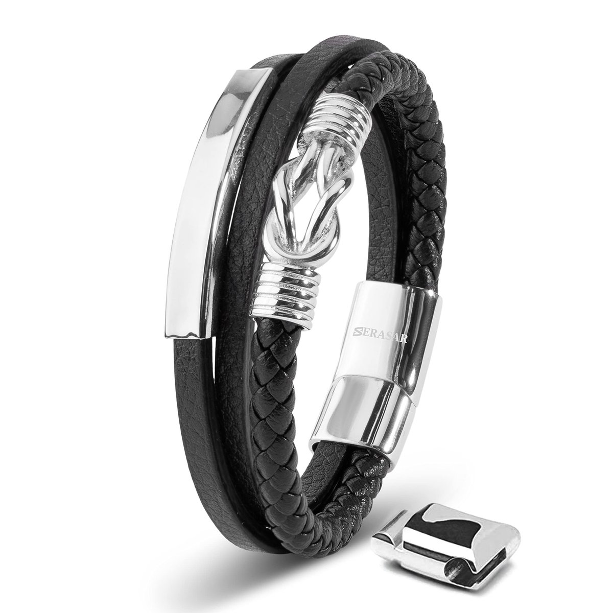 SERASAR Lederen Armband Heren [Proud], Zilver 23cm, Onvergetelijk Cadeau voor Hem