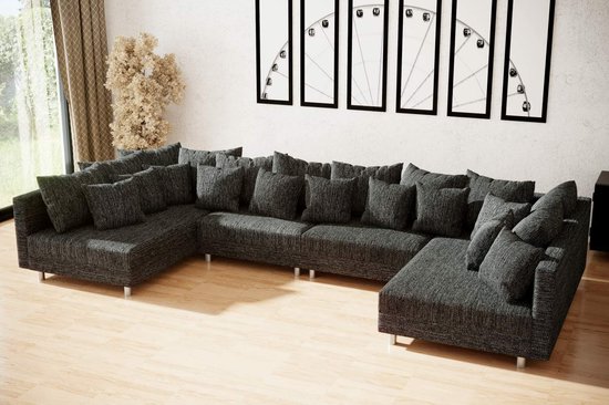 hoekbank denver xxl- zwart stof- zonder poef (hocker) – hoeksalon denver wooneiland- zetelsenbedden