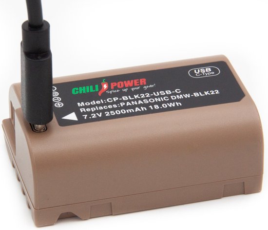ChiliPower DMW-BLK22 USB-C accu 2500mAh voor Panasonic DC-G9 GH5 GH6 S5 camera’s, Li-ion batterij